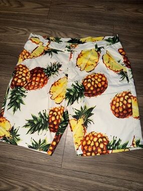 White Pineapple-Print Men's Swim Board Shorts